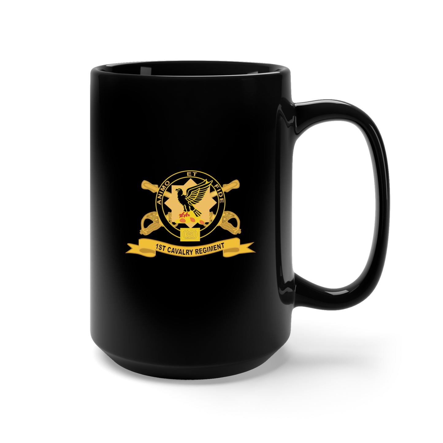 Black Mug 15oz - Army - 1st Cavalry Regiment w Br - Ribbon X 300