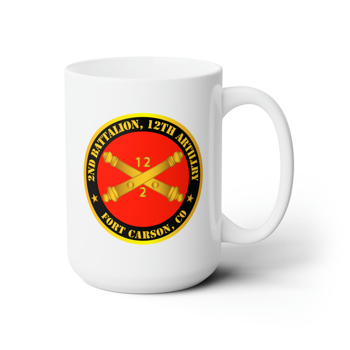White Ceramic Mug 15oz - Army - 2nd Battalion, 12th Artillery Regiment w Branch Ft Carson, CO