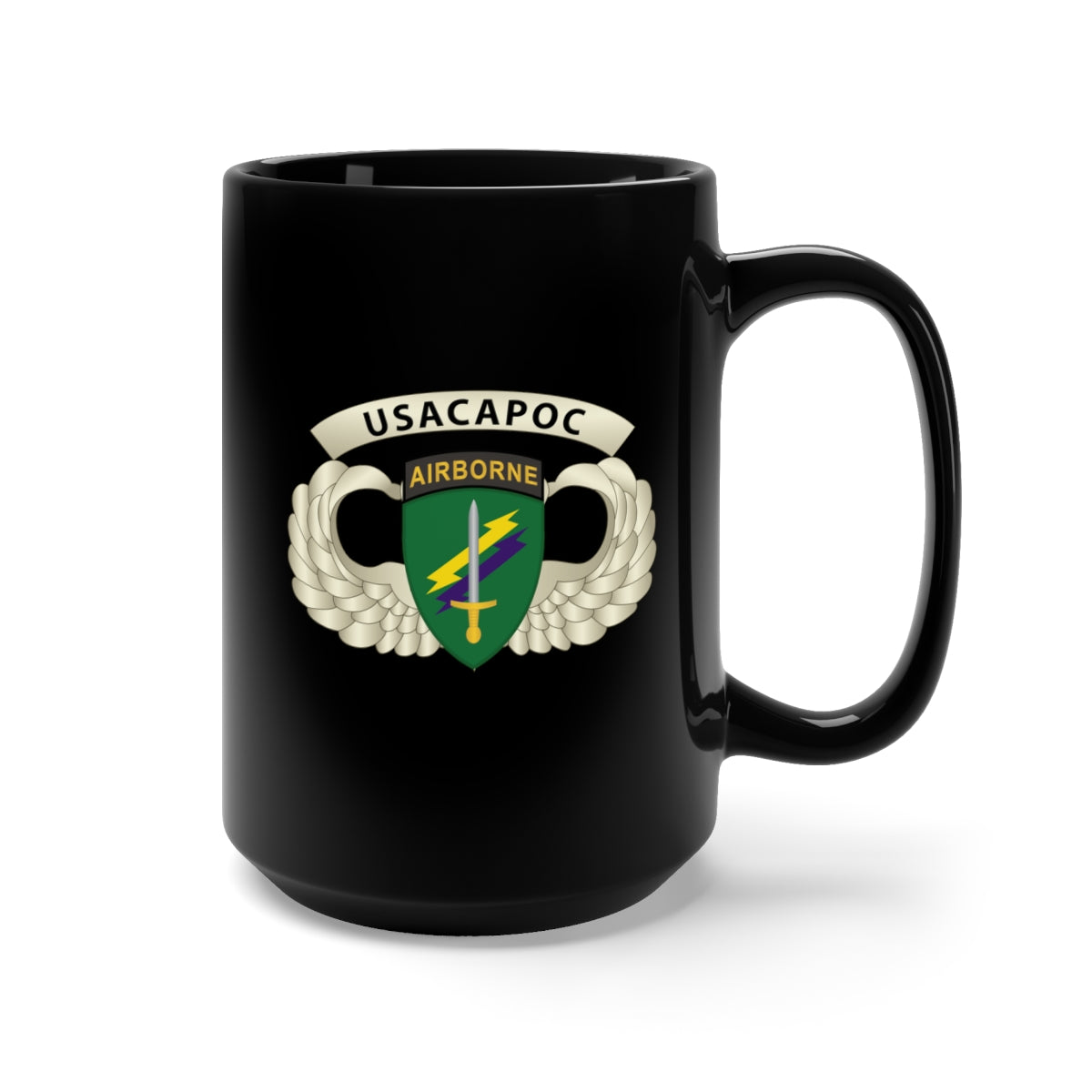 Black Mug 15oz - Army - USACAPOC Wings with Wing Tab