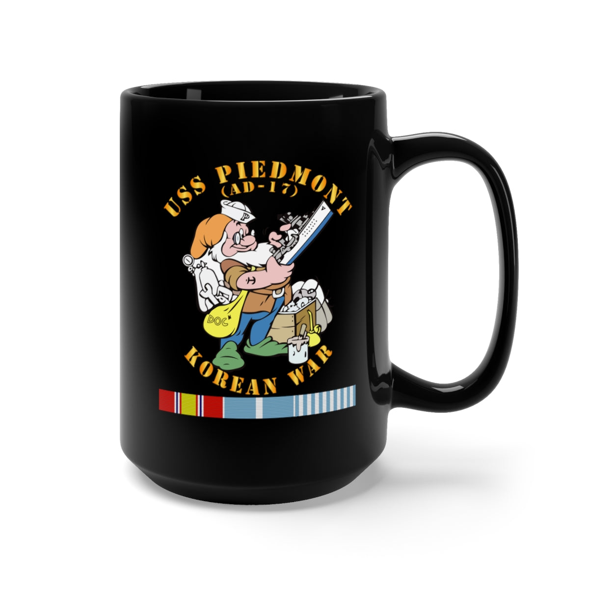 Black Mug 15oz - USS Piedmont (AD-17) w Korea SVC - Korean War