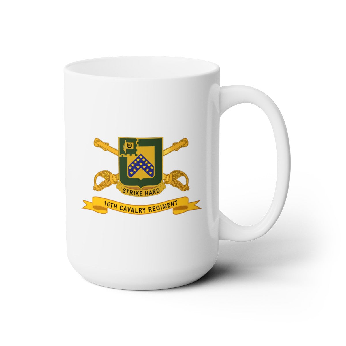 White Ceramic Mug 15oz - Army - 16th Cavalry Regiment w Br - Ribbon