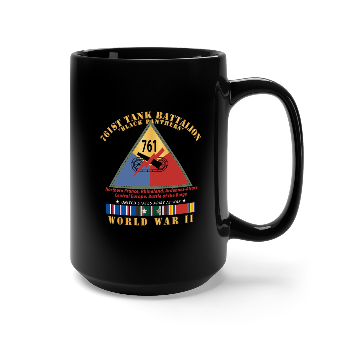 Black Mug 15oz - Army - 761st Tank Battalion - Black Panthers - w SSI WWII EU SVC