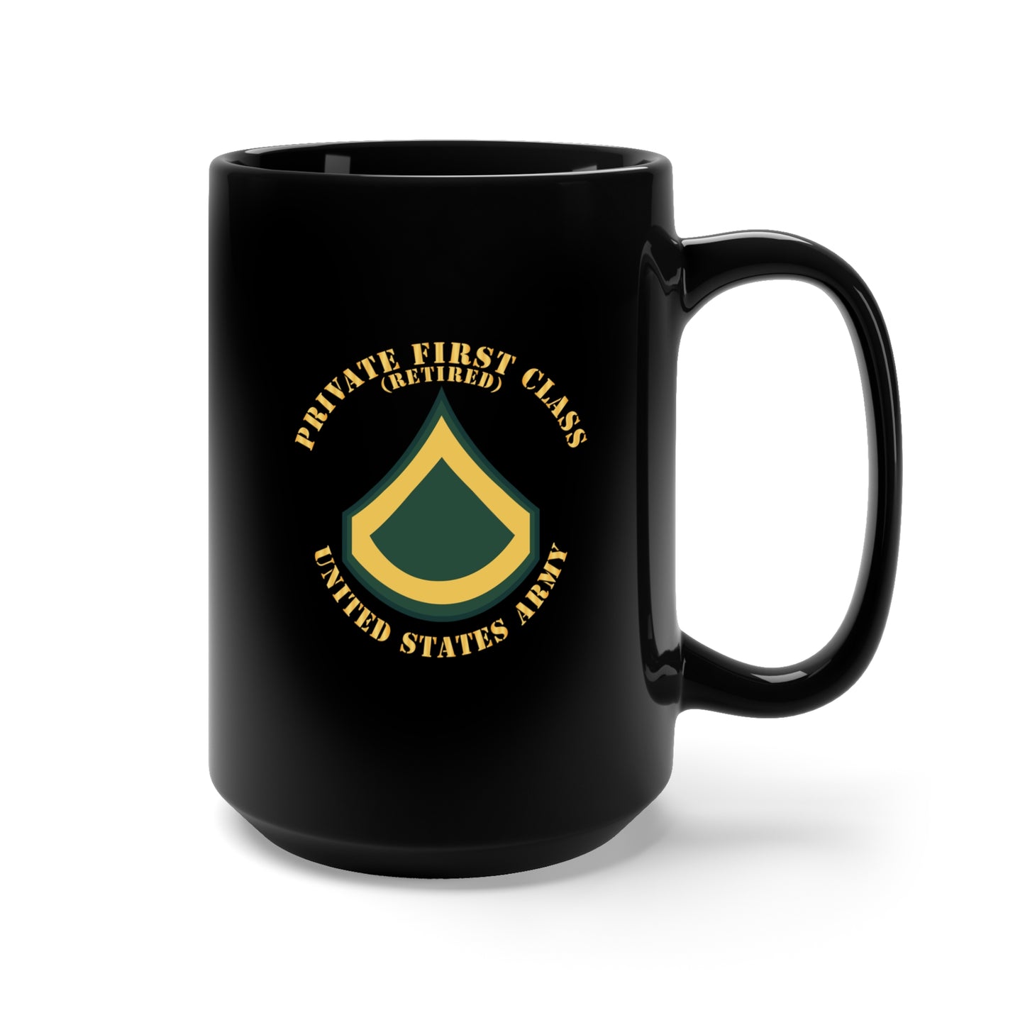 Black Mug 15oz - Army - Private First Class - PFC - Retired - Flat