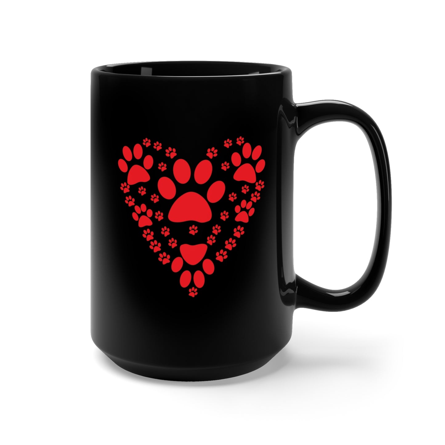 Black Mug 15oz - Big Heart - Made w Dog Paw Prints X 300