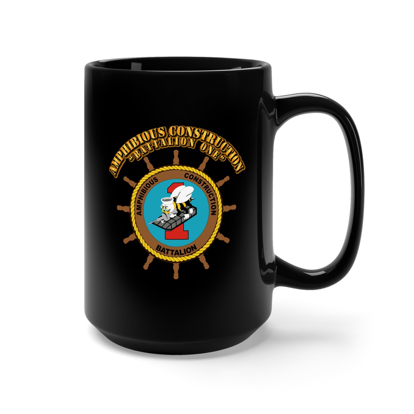 Black Mug 15oz - Amphibious Construction Battalion One (ACB-1) with text