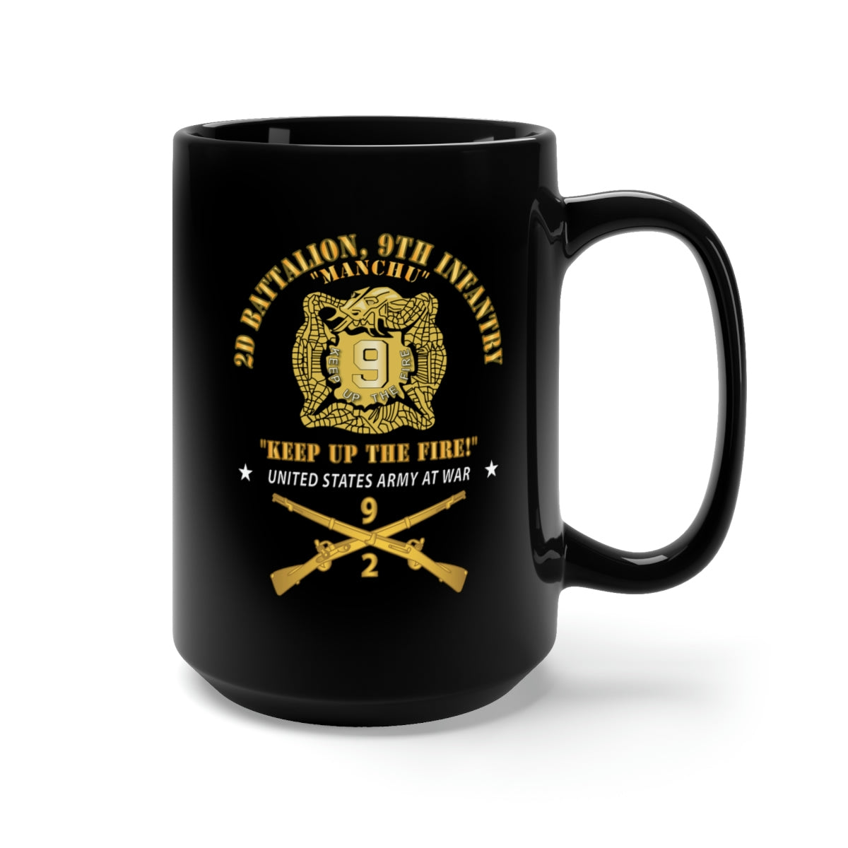 Black Mug 15oz - Army - 2nd Bn 9th Infantry Regiment - Army At War w IN Branch