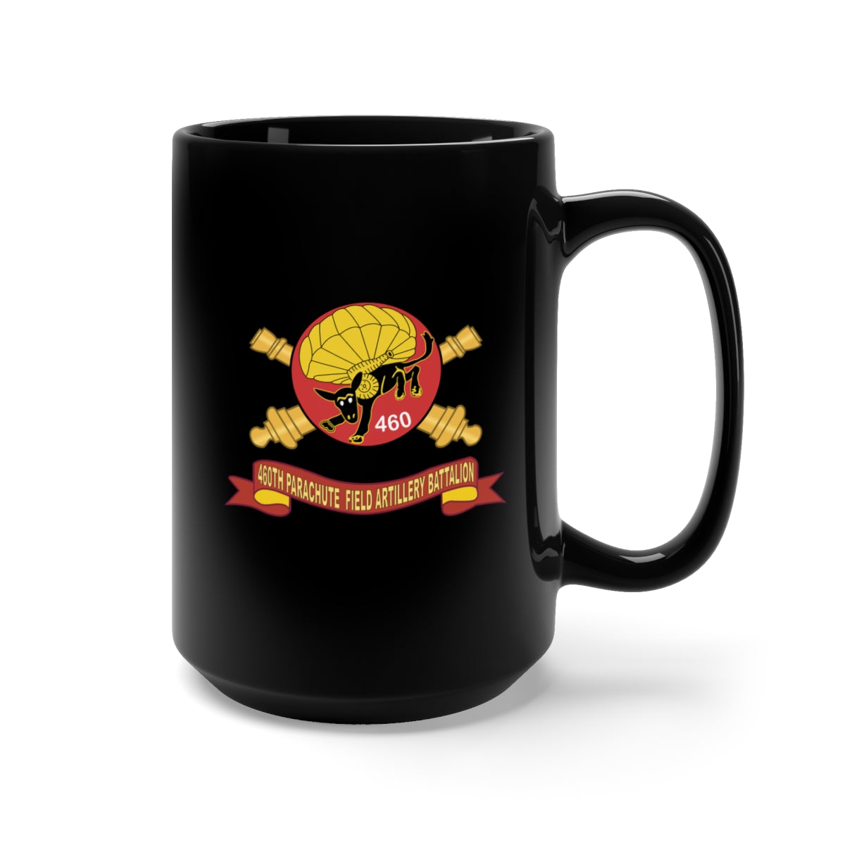 Black Mug 15oz - Army - 460th Parachute Field Artillery Battalion - SSI w Br - Ribbon X 300