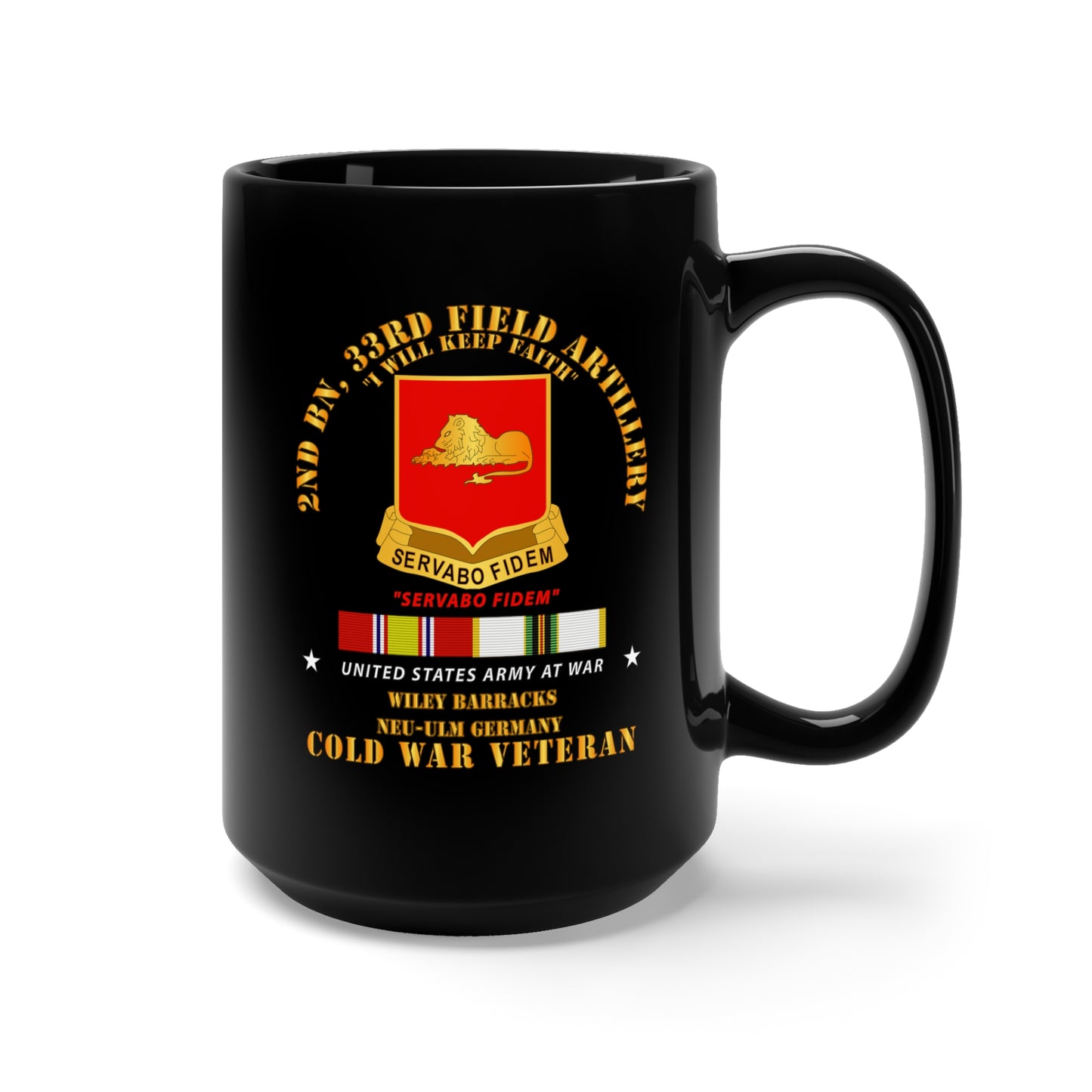 Black Mug 15oz - Army - 2nd Bn 33rd FA - New Ulm Germany w Cold War SVC