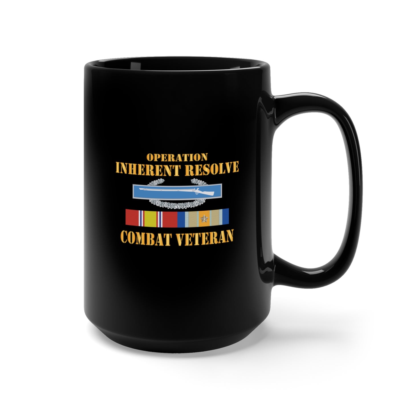 Black Mug 15oz - Army - Opn Inherent Resolve (OIR) SVC Bar w CIB - Combat Veteran X 300