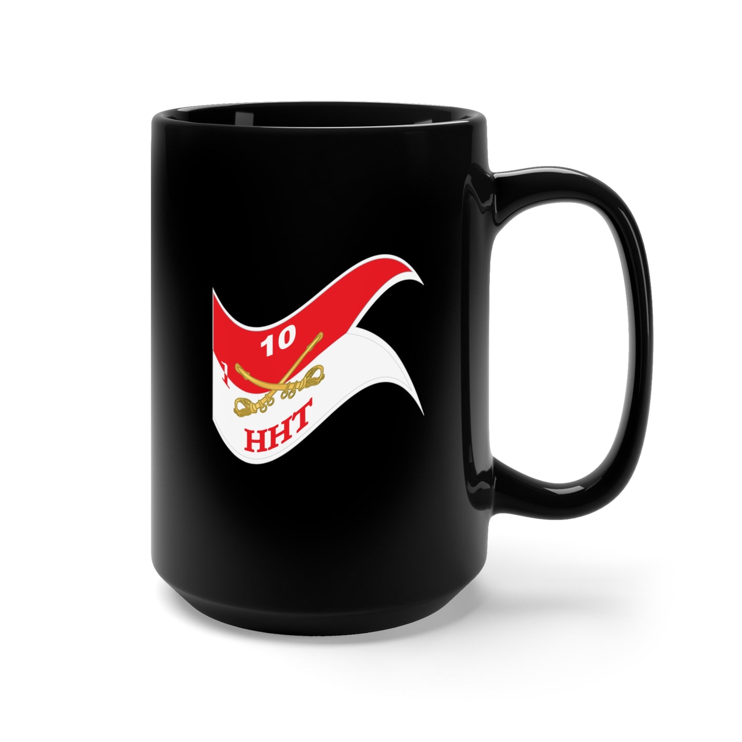 Black Mug 15oz - Army - HHT - 1st Squadron - 10th Cavalry Guidon - Waving X 300'