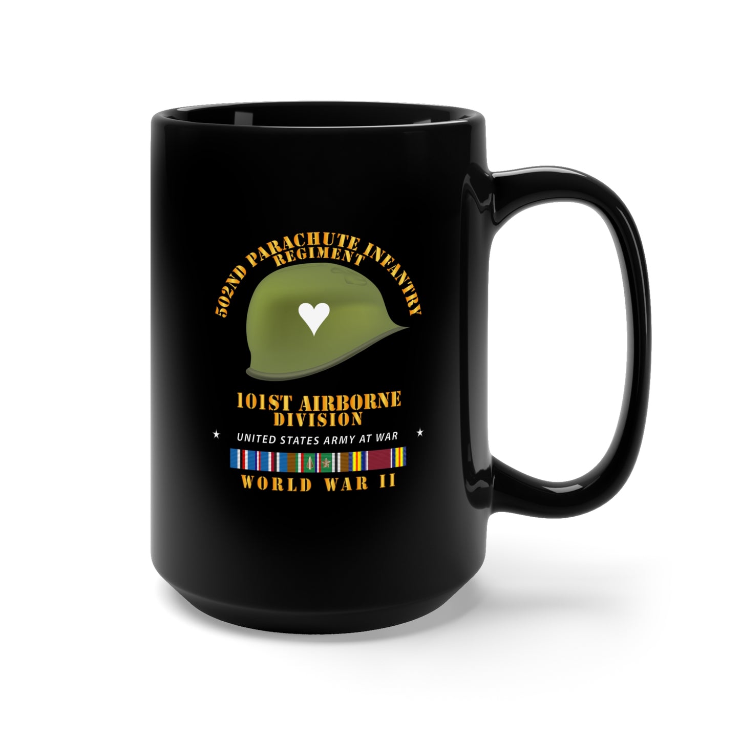 Black Mug 15oz - Army - 502nd PIR 101st Helmet - WWII w EUR SVC