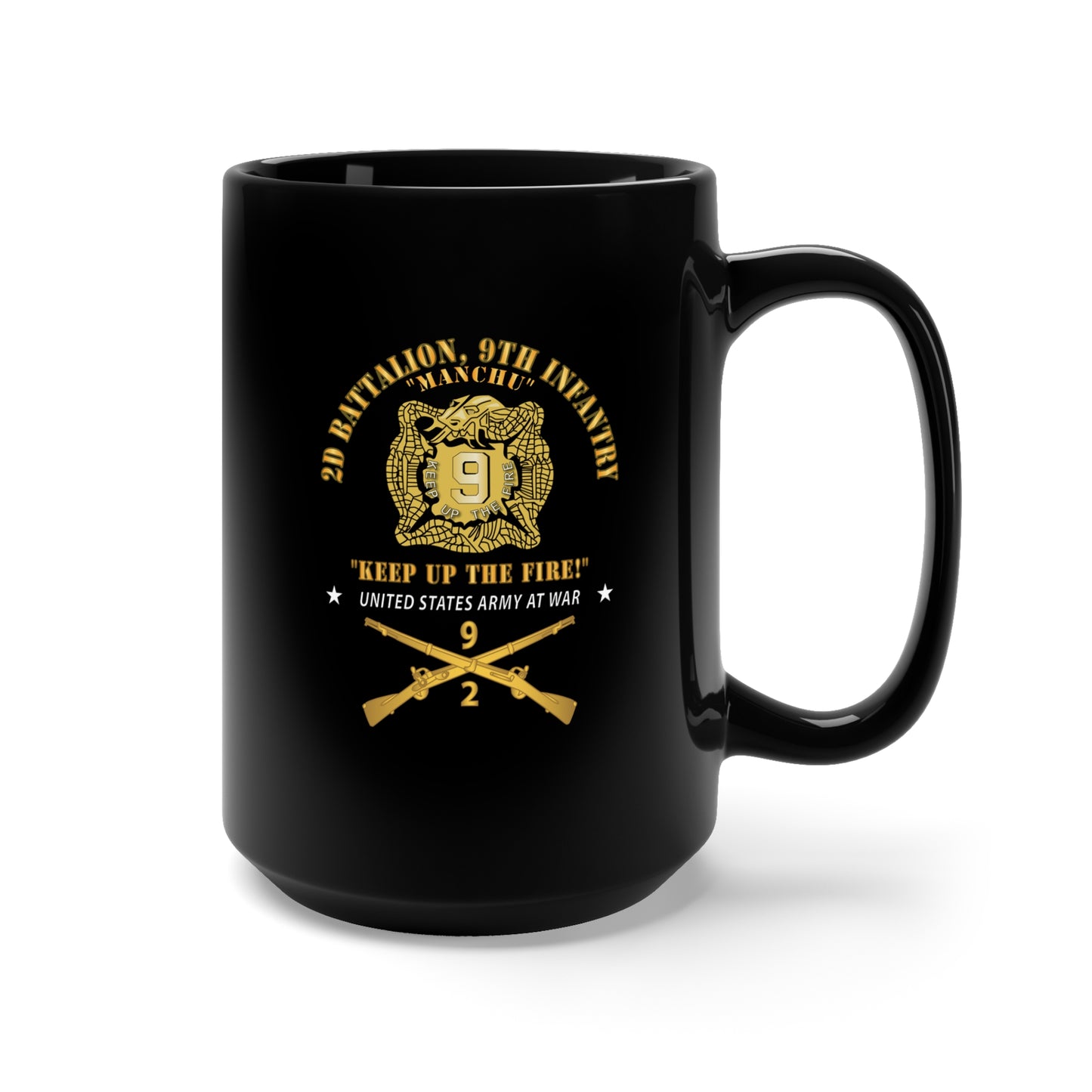 Black Mug 15oz - Army - 2nd Bn 9th Infantry Regiment - Army At War w IN Branch