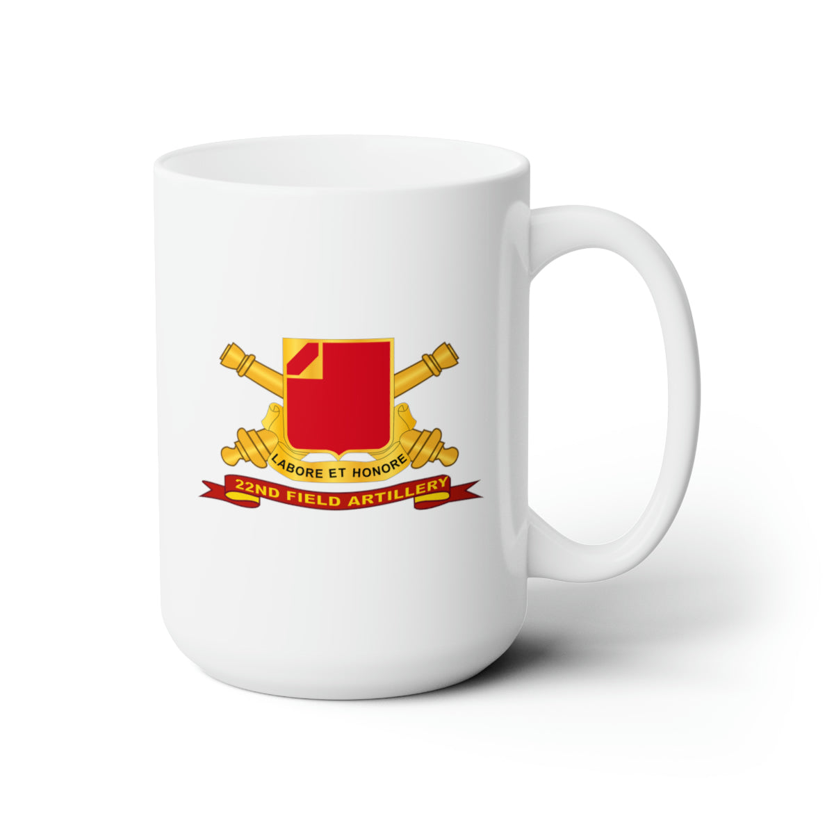 White Ceramic Mug 15oz - Army - 22nd Field Artillery w Br - Ribbon