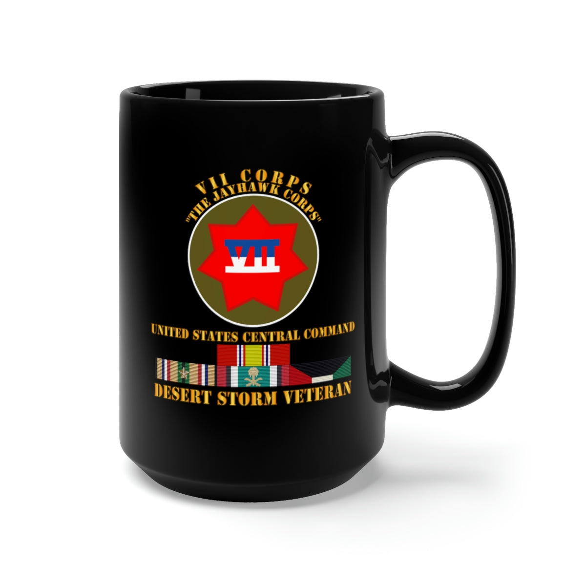 Black Mug 15oz - VII Corps - US Central Command - Desert Storm Veteran