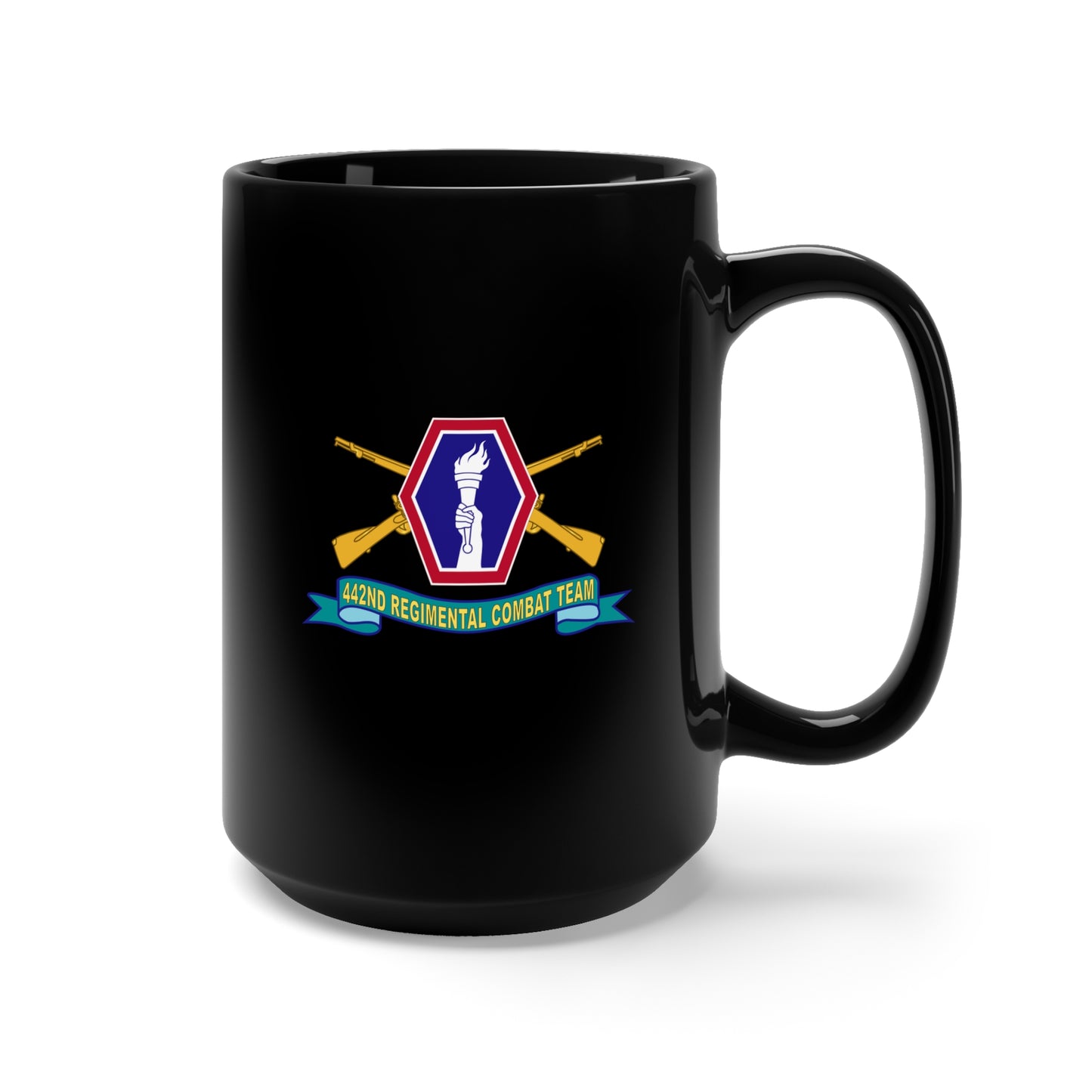 Black Mug 15oz - Army - 442nd Infantry Regimental Combat Team w Br - SSI - Ribbon