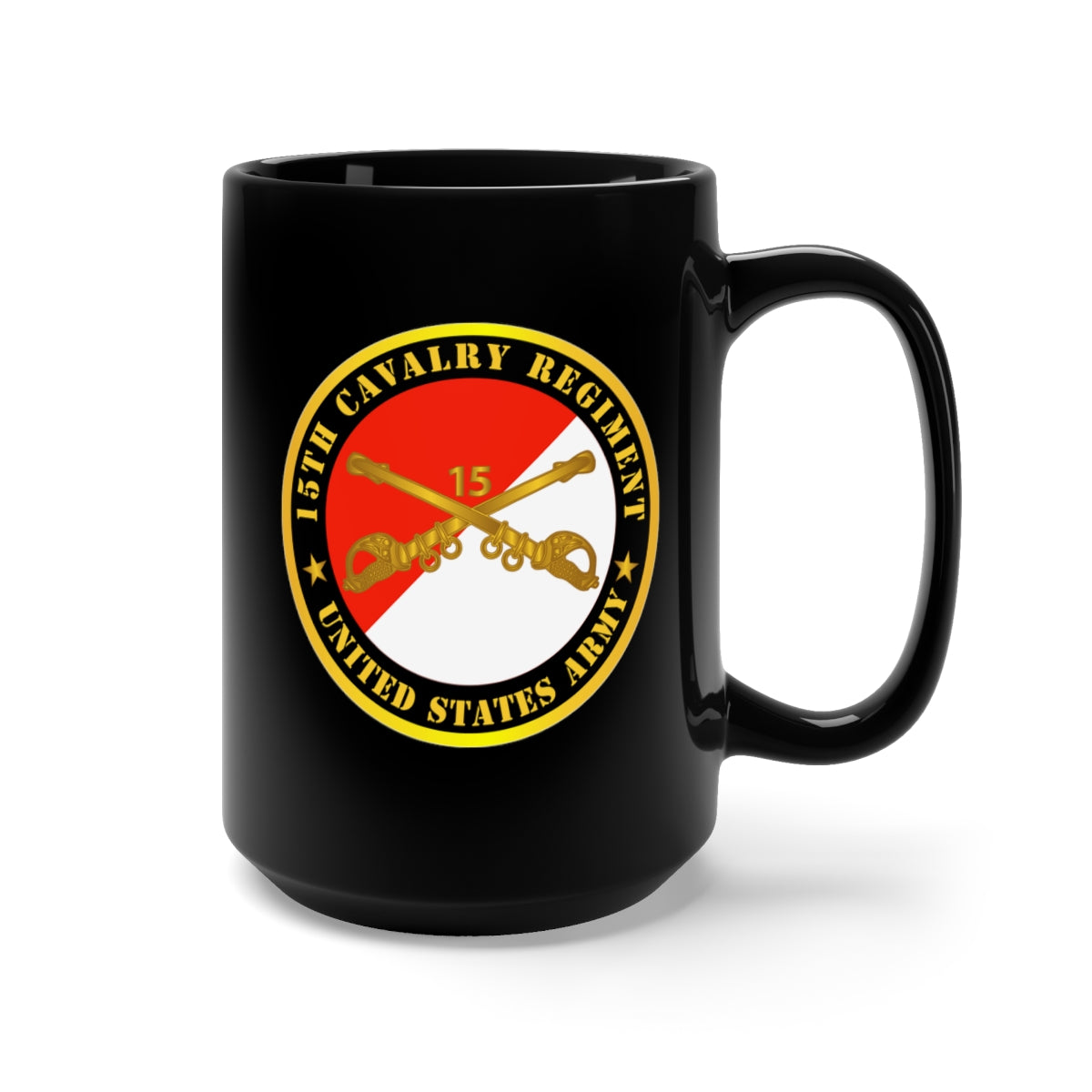 Black Mug 15oz - Army - 15th Cavalry Regiment - US Army w Cav Branch