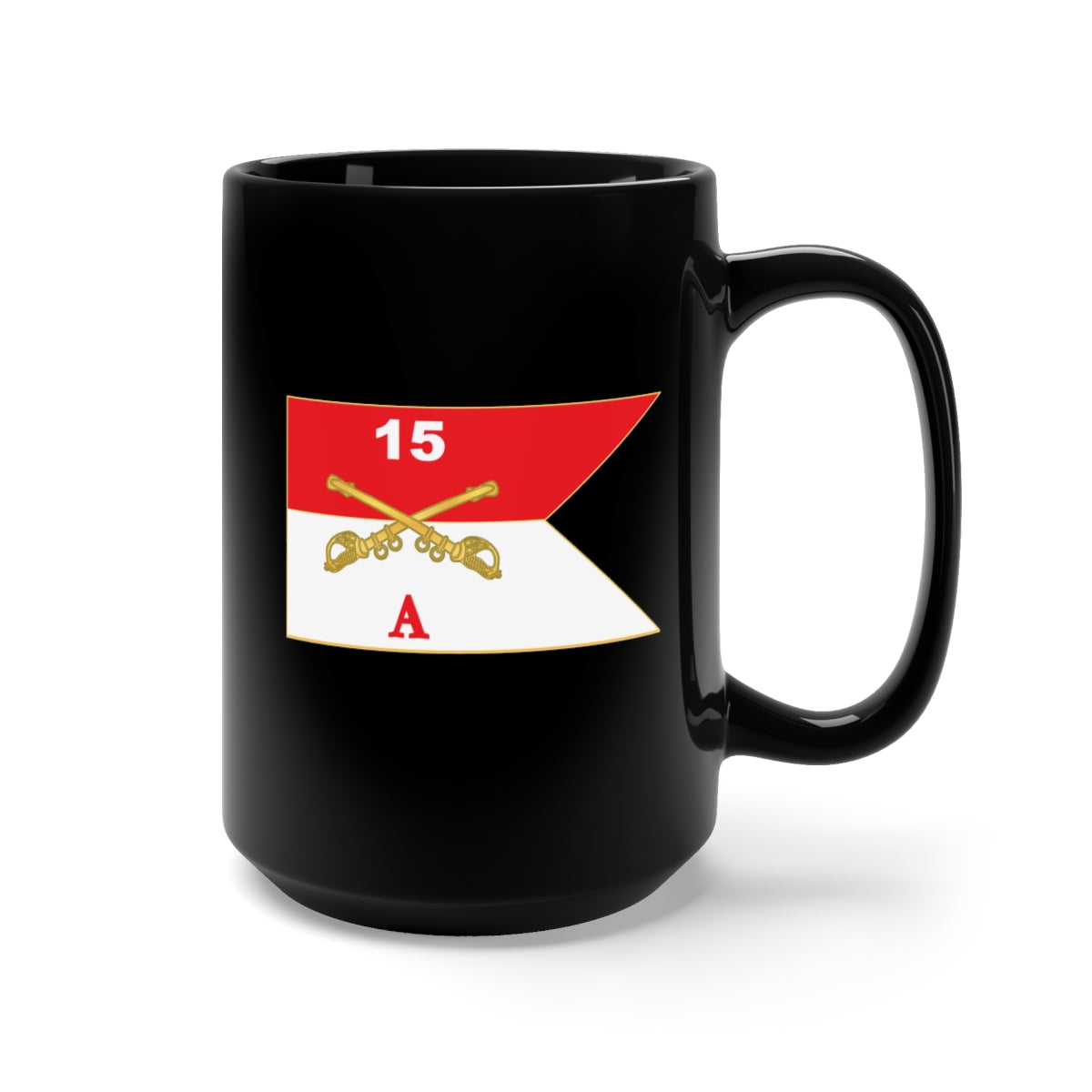 Black Mug 15oz - Army - Alpha - A Troop - 15th Cavalry Guidon X 300