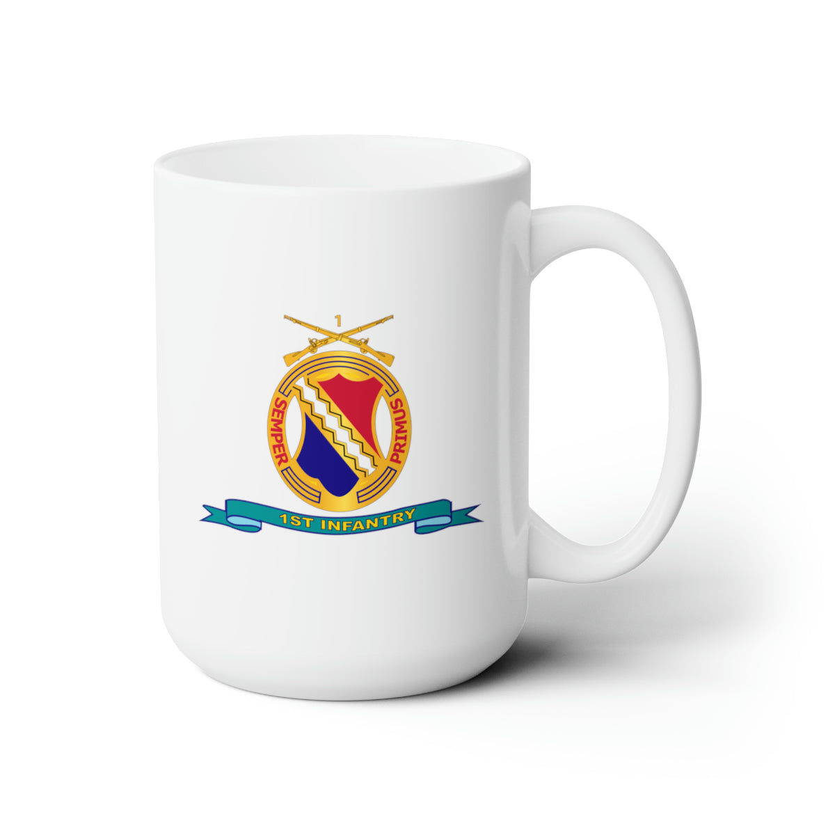 White Ceramic Mug 15oz - Army - 1st Infantry Regiment w Br - Ribbon
