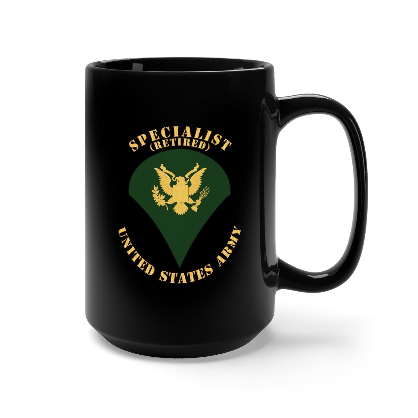 Black Mug 15oz - Army - Specialist - SP4 - Retired - Flat X 300