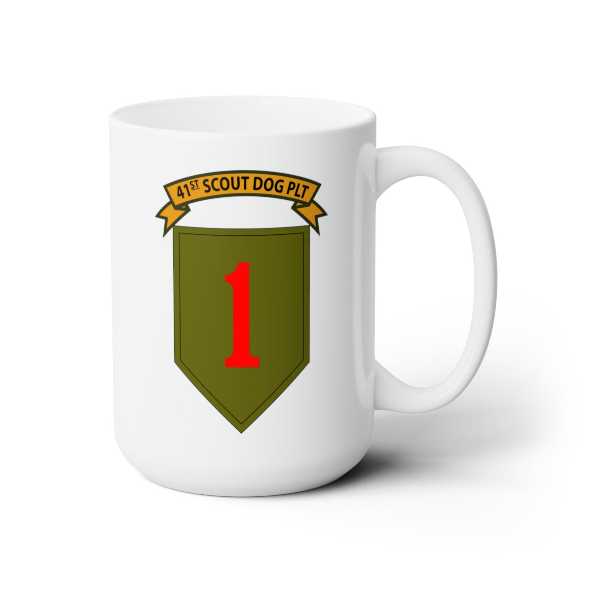 White Ceramic Mug 15oz - Army - 41st Scout Dog Platoon, 1st Infantry Div