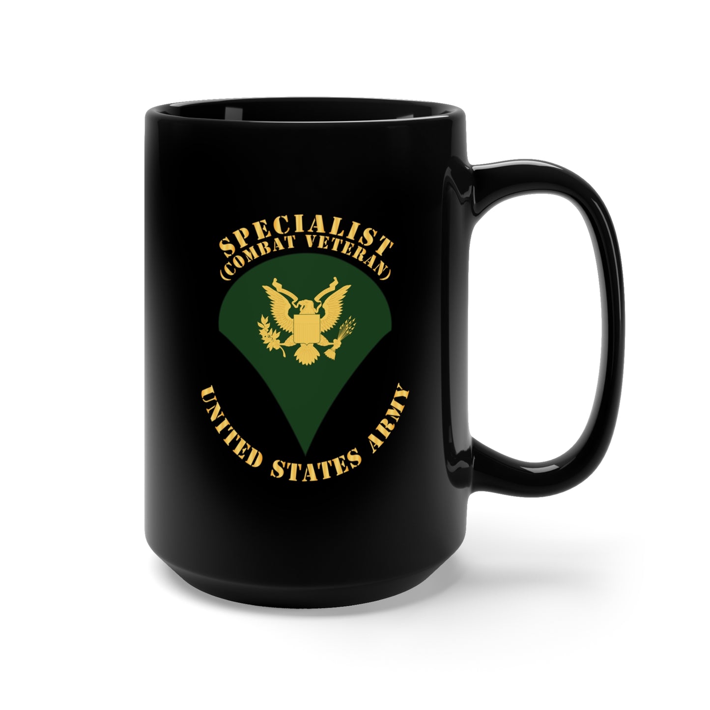 Black Mug 15oz - Army - Specialist - SP4 - Combat Veteran - Flat X 300
