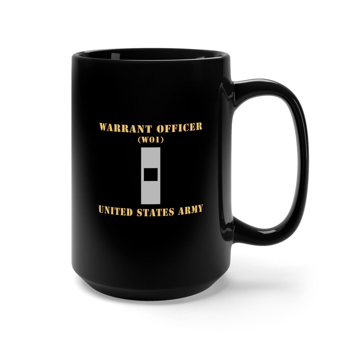 Black Mug 15oz - Army - Warrant Officer - W01 - Flat X 300
