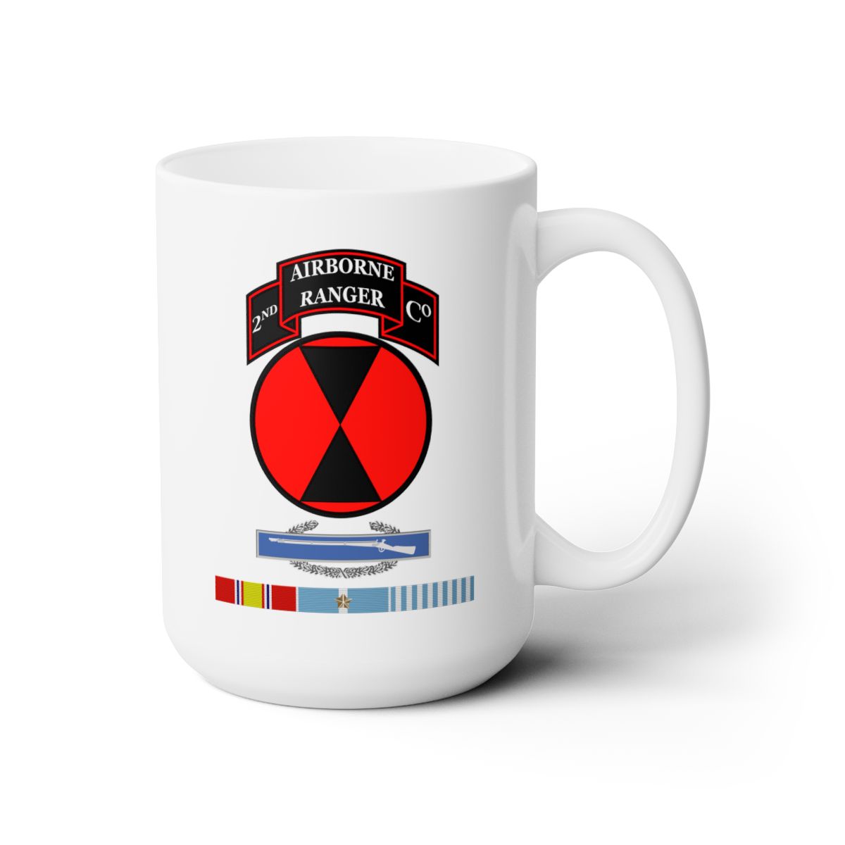 White Ceramic Mug 15oz - 2nd Ranger Infantry Co - 7th ID SSI w CIB KOREA SVC X 300