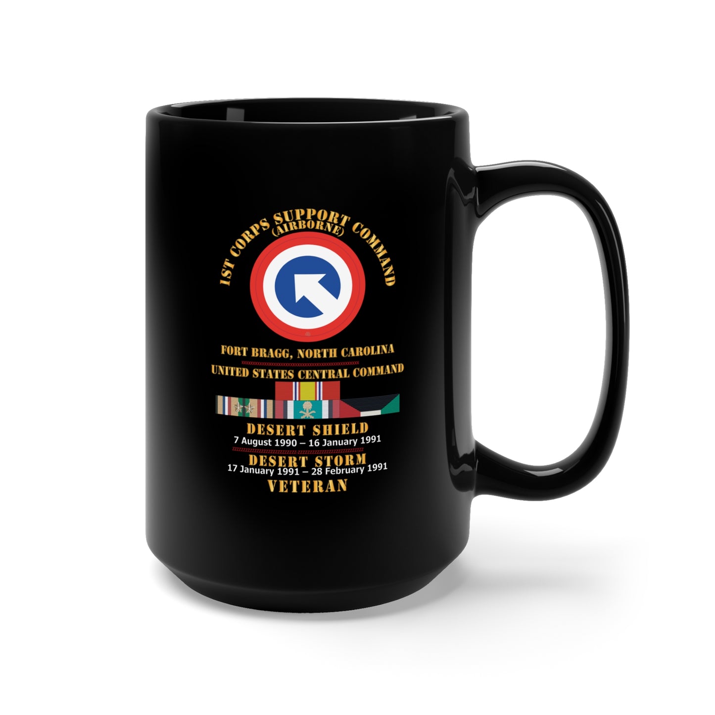 Black Mug 15oz - Army - 1st Corps Support Command (COSCOM) - US CENCOM - Desert Storm, Desert Shield Veteran X 300