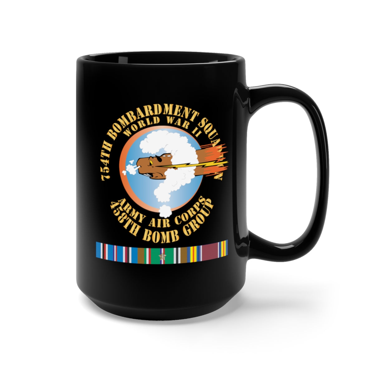 Black Mug 15oz - 754th Bombardment Squadron - 458th Bomb Group - WWII w EUR SVC X 300