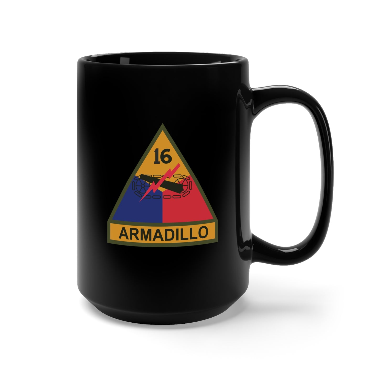 Black Mug 15oz - SSI - 16th Armored Division w Name Tape X 300