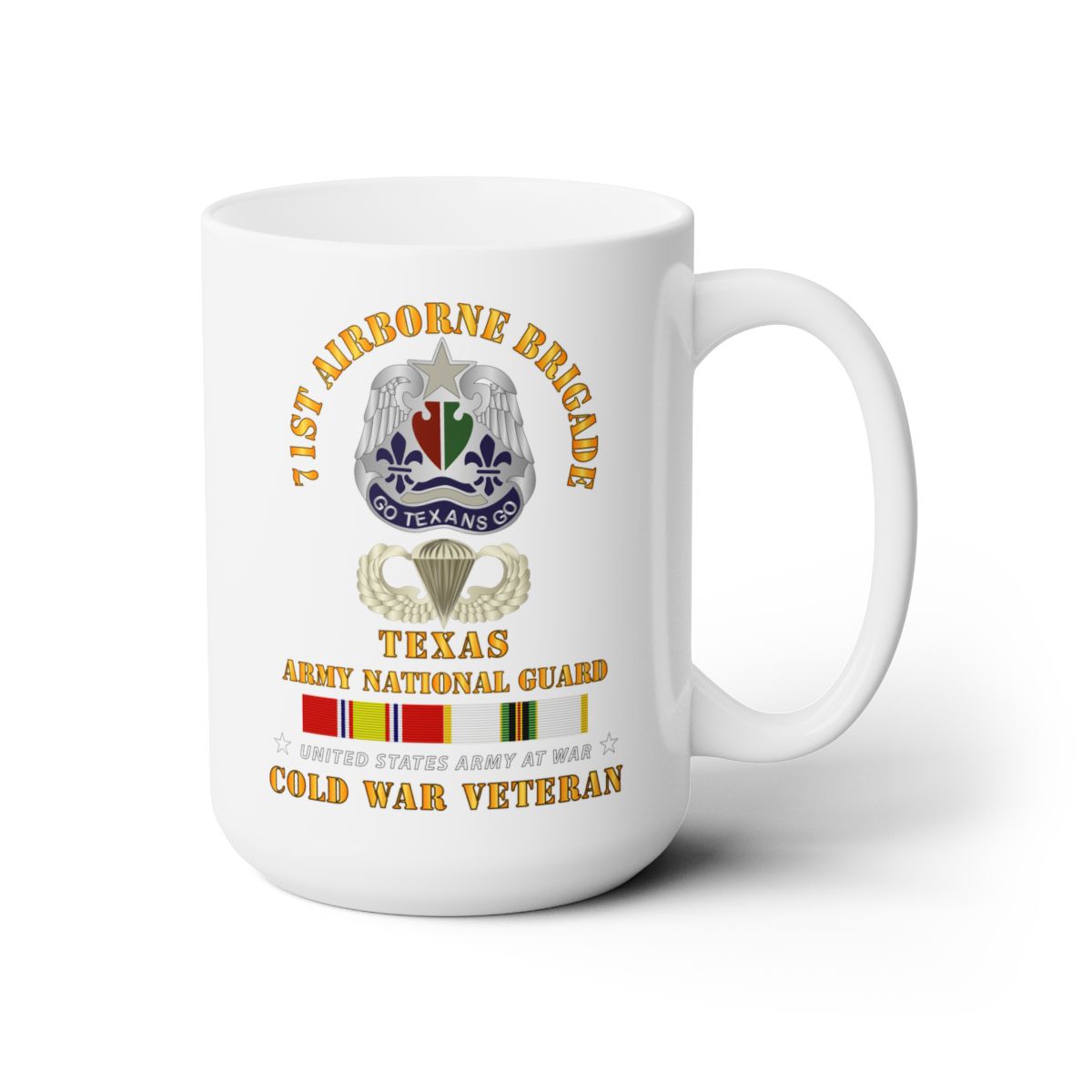 White Ceramic Mug 15oz - Army - 1st Airborne Bde - TXARNG - Cold War Vet wo Parachute w COLD SVC X 300