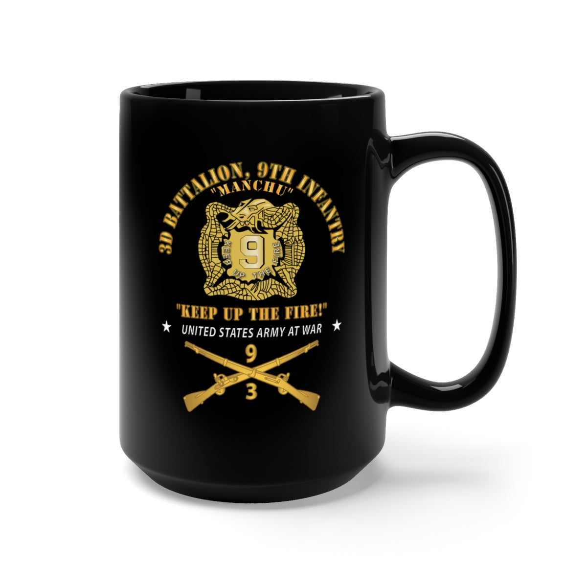 Black Mug 15oz - Army - 3d Bn 9th Infantry Regiment - DUI - Army At War w IN Branch