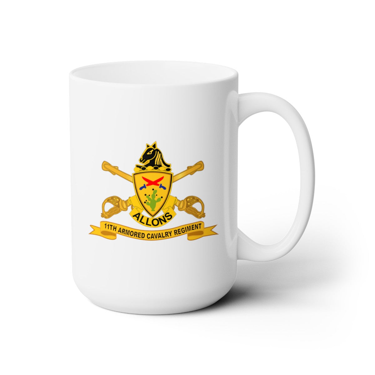 White Ceramic Mug 15oz - Army - 11th Armored Cavalry Regiment w Br - Ribbon