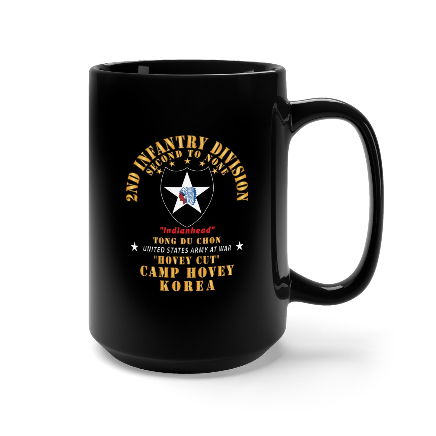 Black Mug 15oz - Army - 2nd Infantry Div - Camp Hovey Korea - Hovey Cut - Tong Du Chon X 300
