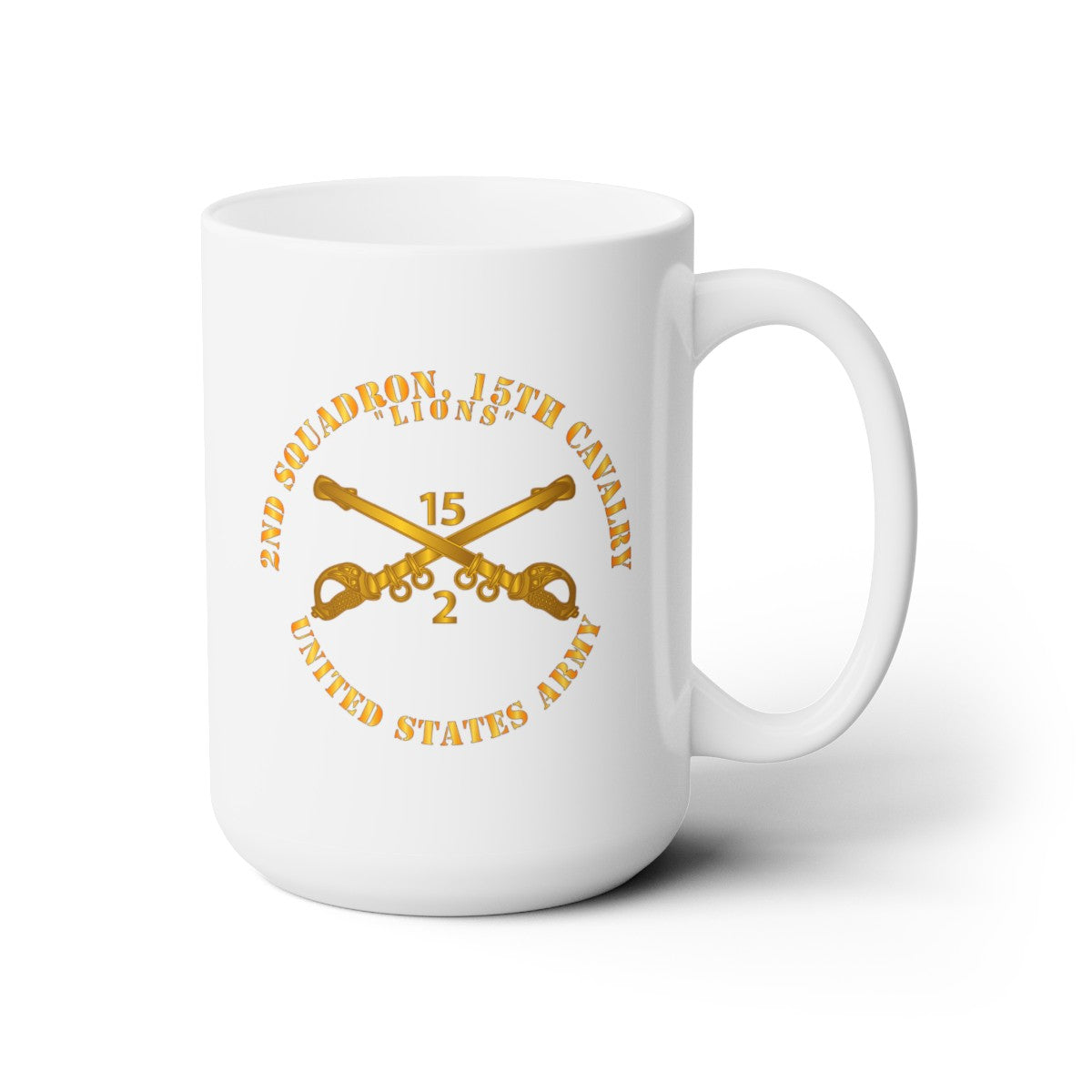 White Ceramic Mug 15oz - Army - 2nd Squadron, 15th Cavalry - Lions w Br