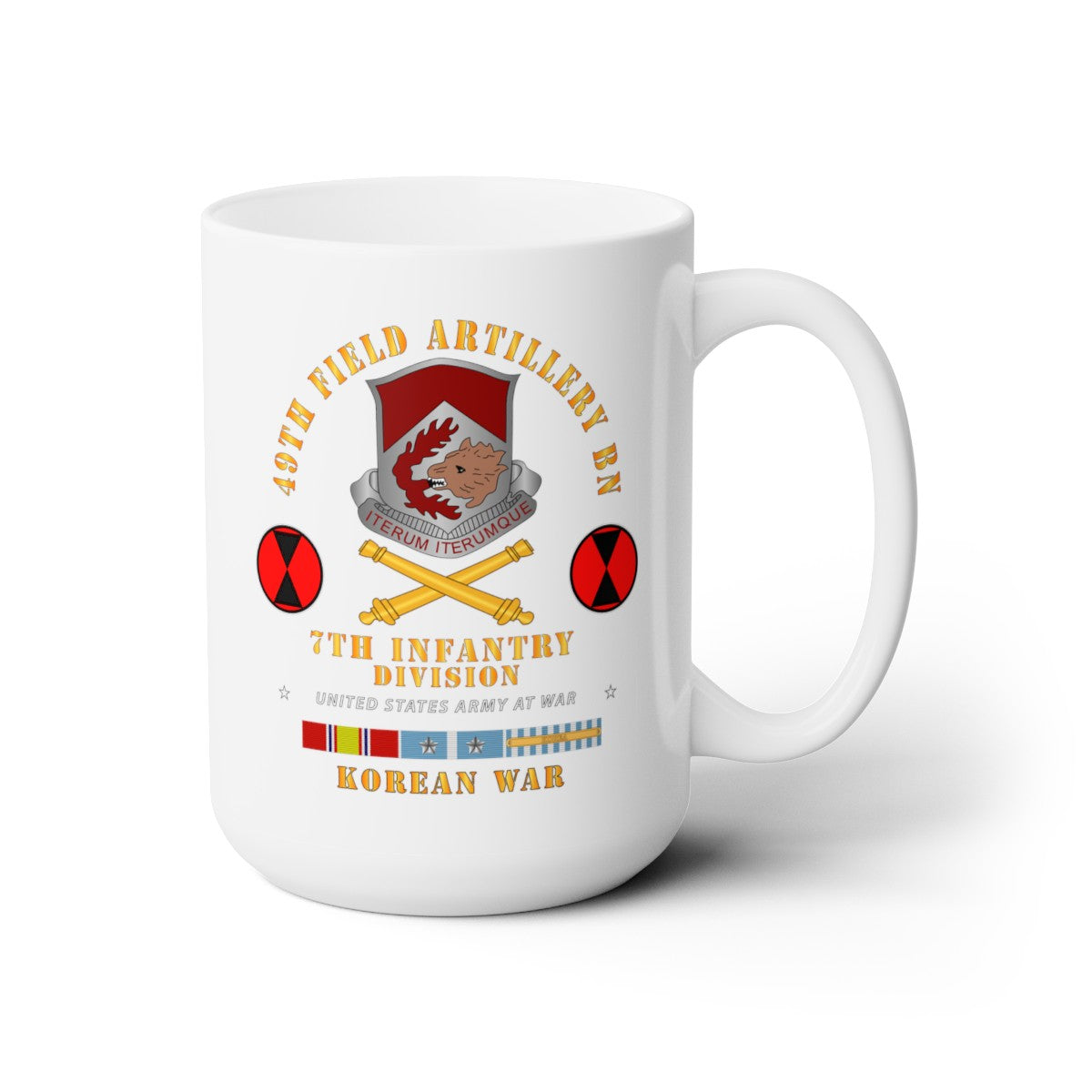 White Ceramic Mug 15oz - Army - 49th Field Artillery Bn- 7th Inf Div - KOREA UN SVC