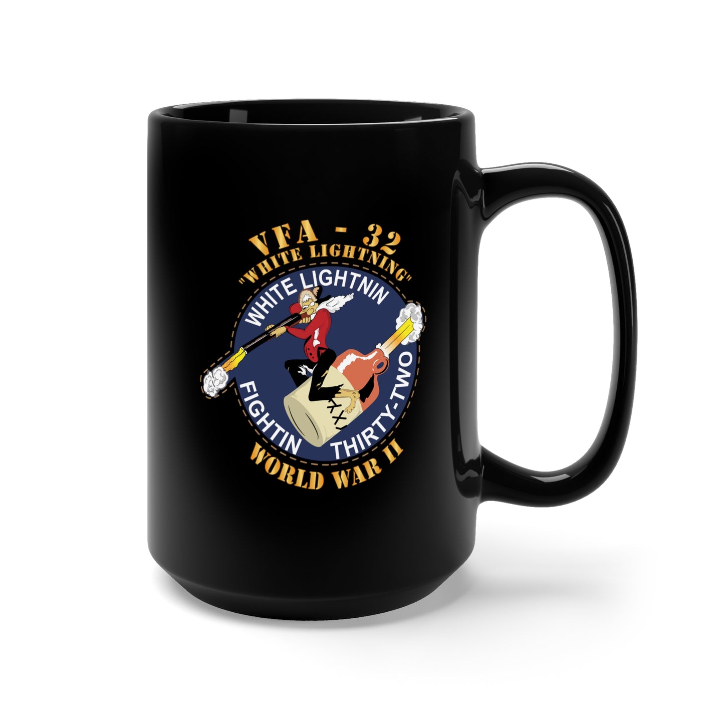 Black Mug 15oz - VF-32 - WWII - White Lightning - WWII X 300