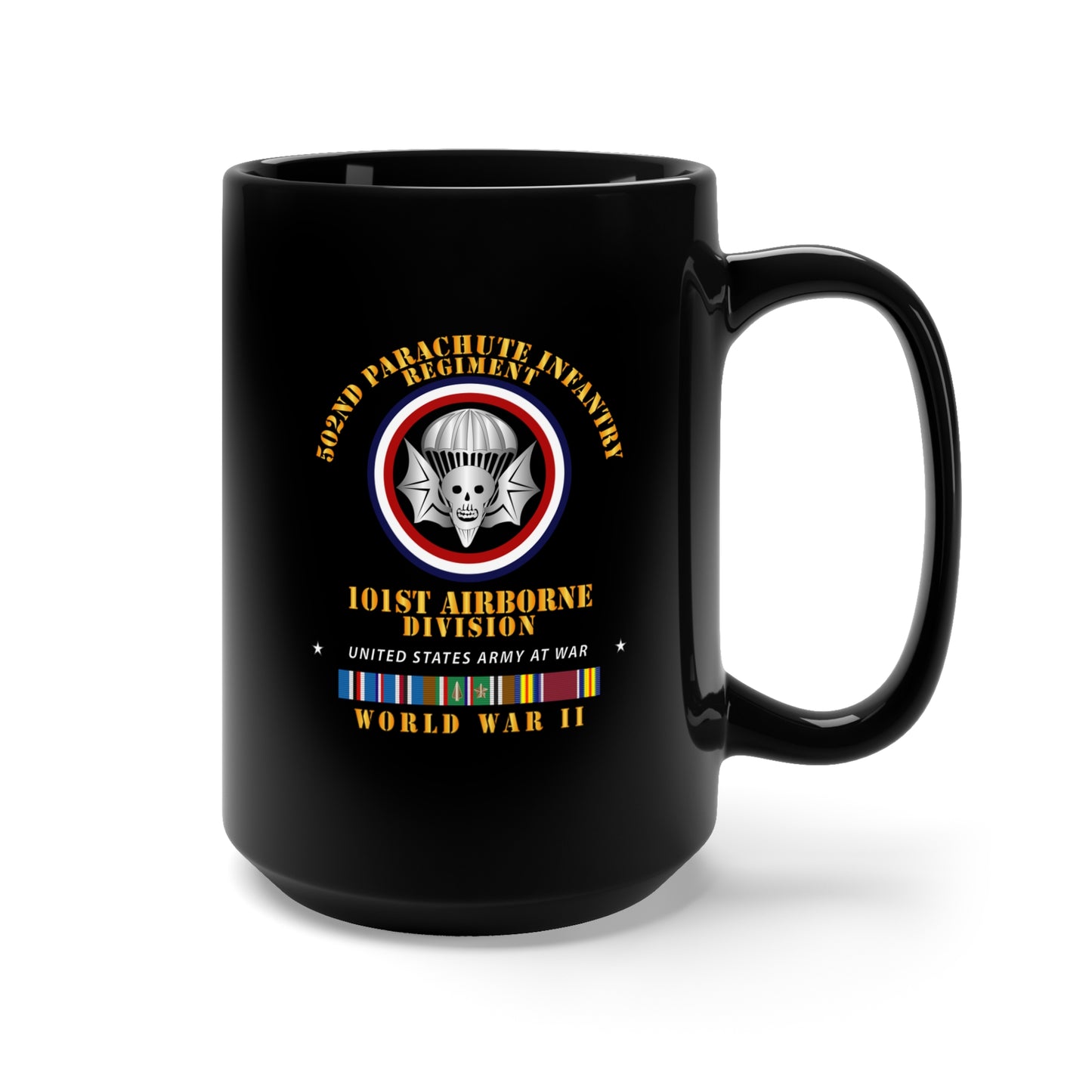 Black Mug 15oz - Army - 502nd PIR 101st Airborne Div - WWII w EUR SVC