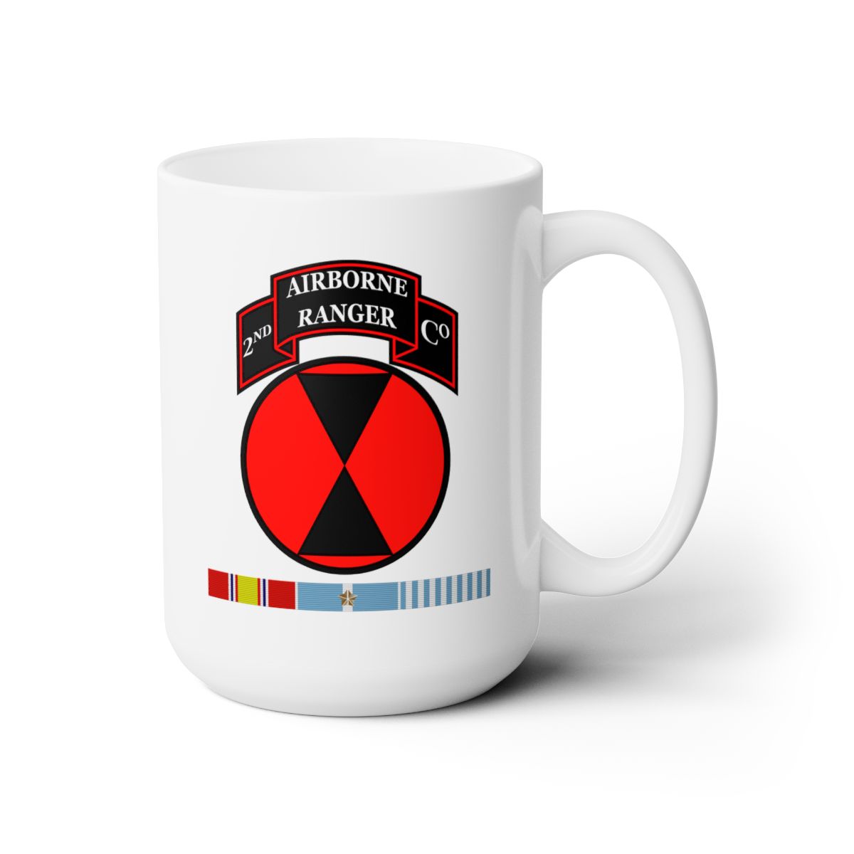 White Ceramic Mug 15oz - 2nd Ranger Infantry Co - 7th ID SSI w KOREA SVC X 300