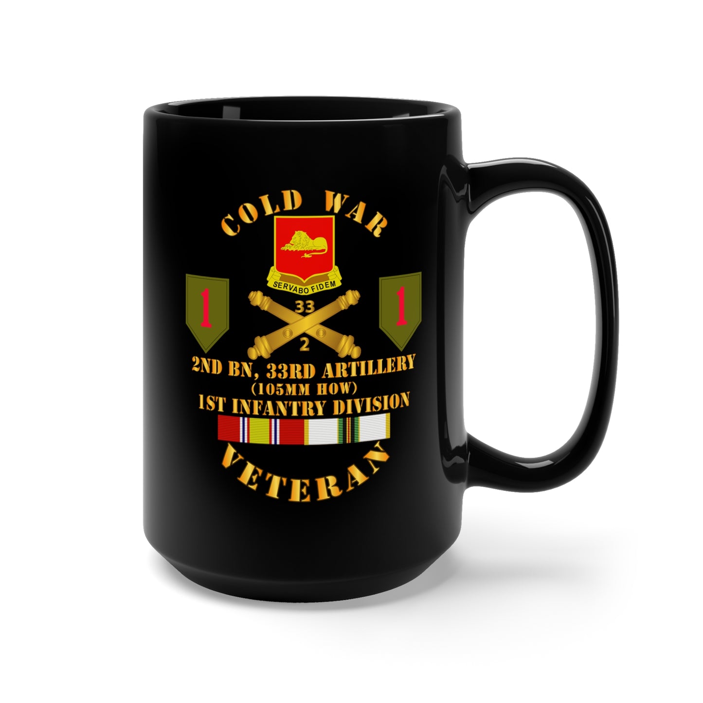 Black Mug 15oz - Army - Cold War Vet - 2nd Bn 33rd Artillery - 1st Inf Div SSI