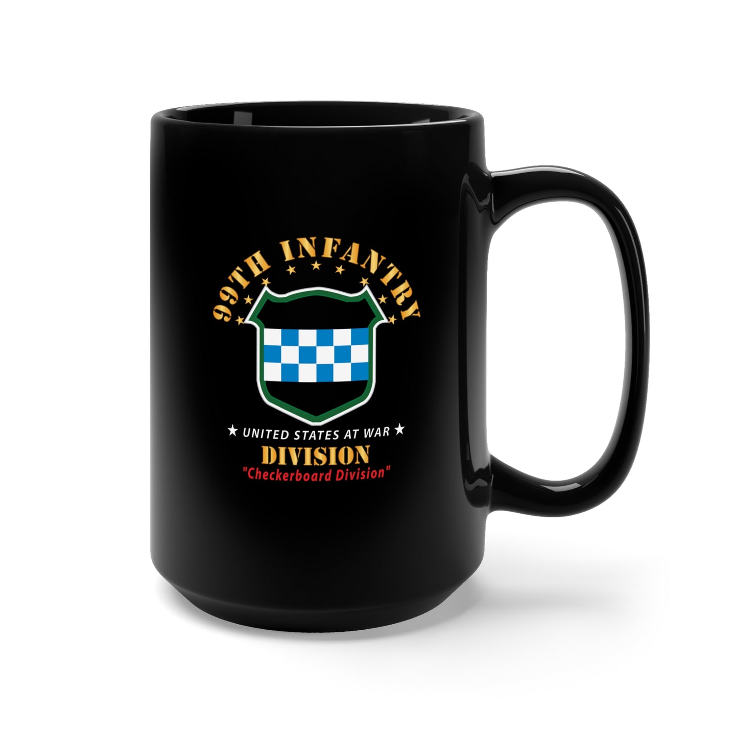 Black Mug 15oz - Army - 99th Infantry Division - Checkerboard Division X 300
