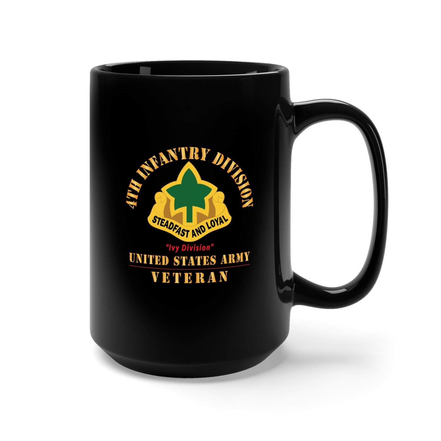 Black Mug 15oz - Army - DUI - 4th Infantry Division - Ivy Division - US Army Veteran X 300