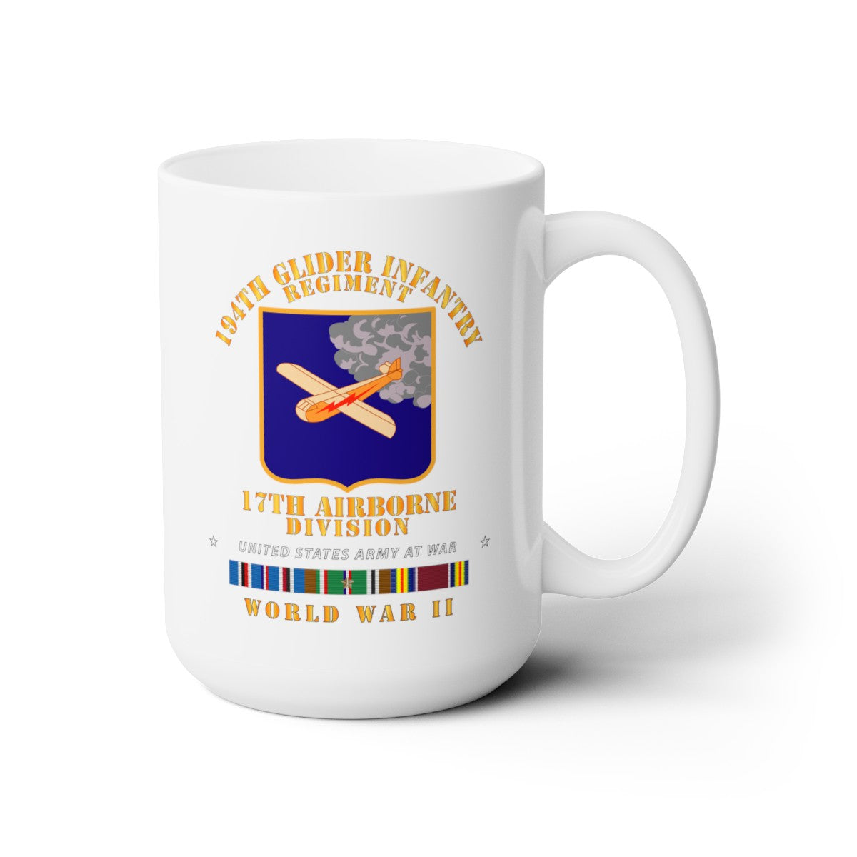 White Ceramic Mug 15oz - Army - 194th Glider Infantry Regiment - WWII w EUR SVC