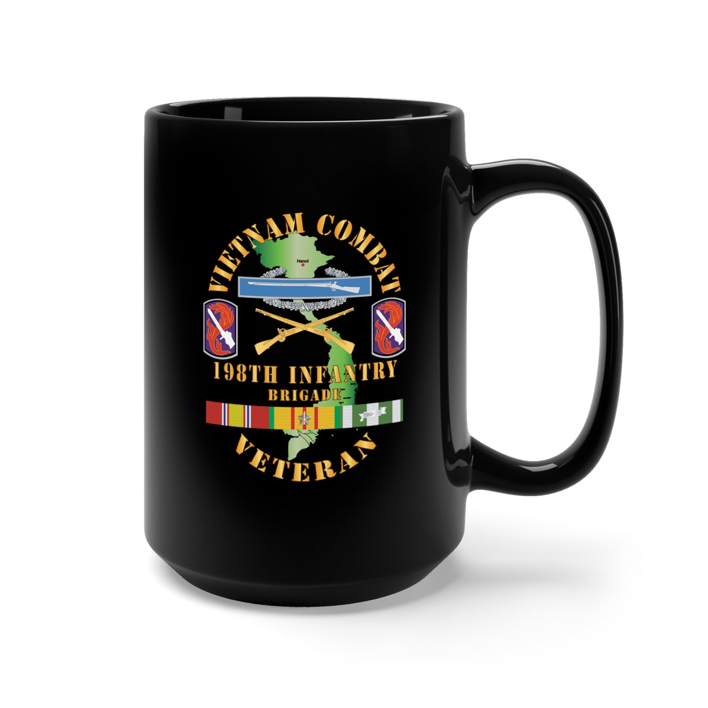 Black Mug 15oz - Army - Vietnam Combat Infantry Veteran w 198th Inf Bde SSI X 300