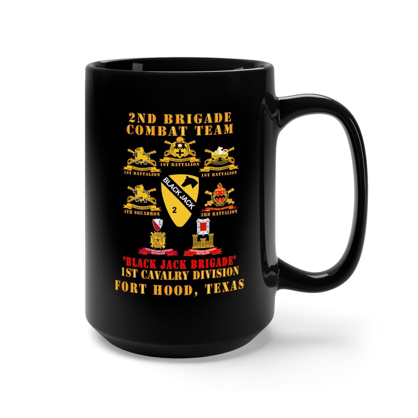 Black Mug 15oz - 2nd BCT, 1st Cav Division - BlackJack - All Sub Units w Ribbon X 300