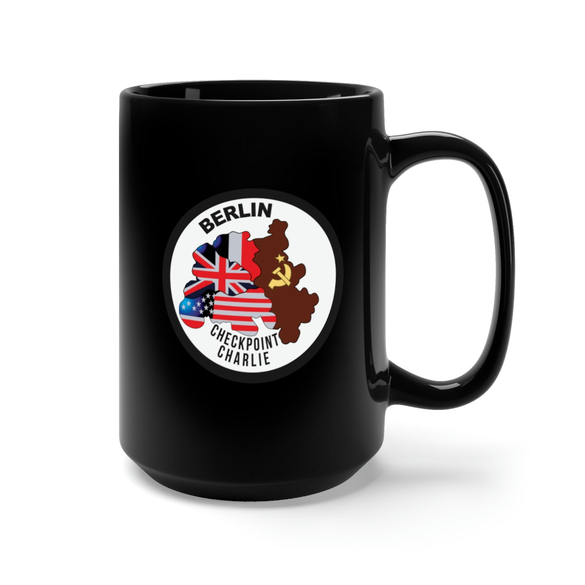 Black Mug 15oz - Berlin - Checkpoint Charlie - Round - Bright X 300