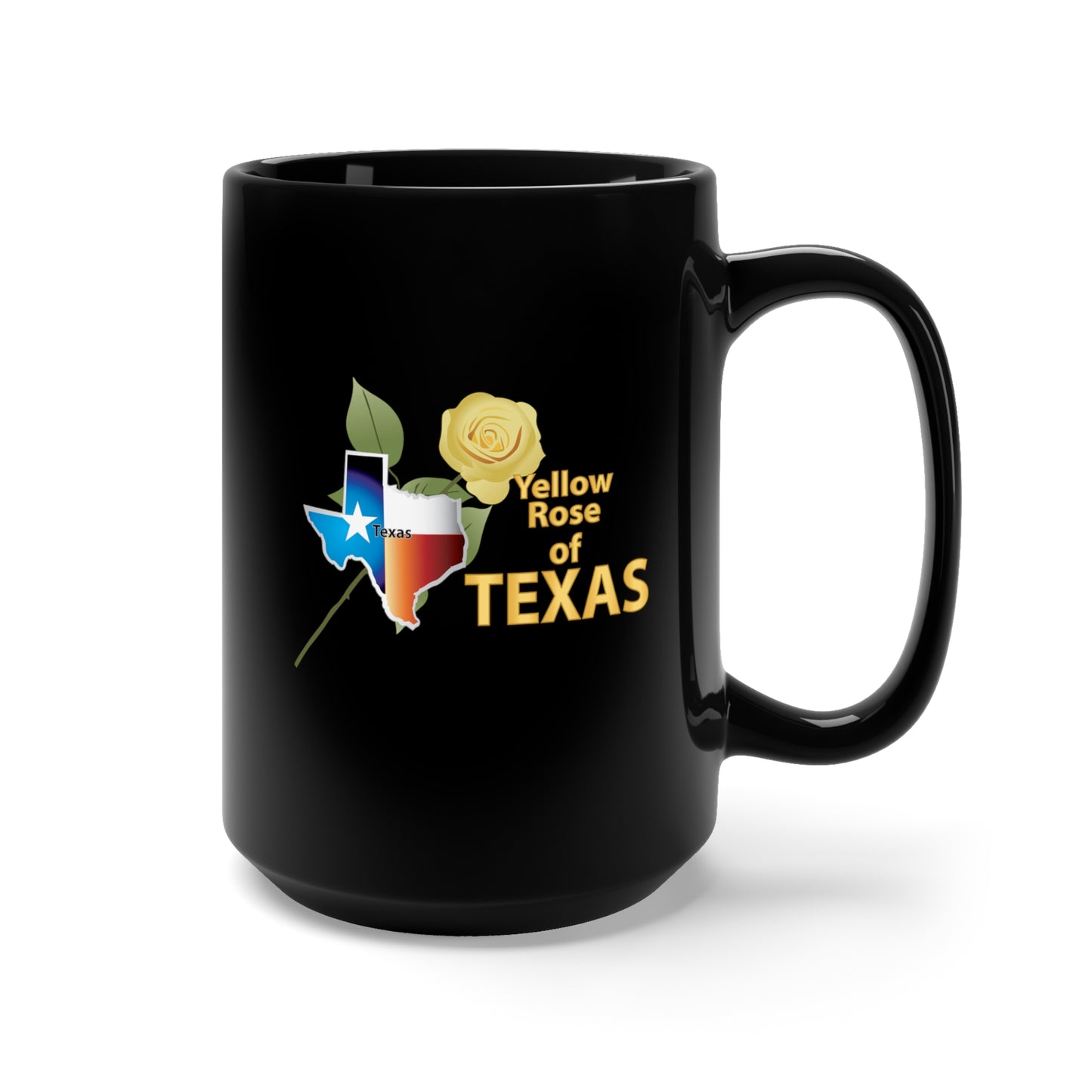 Black Mug 15oz - State Emblem - Yellow Rose of Texas X 300