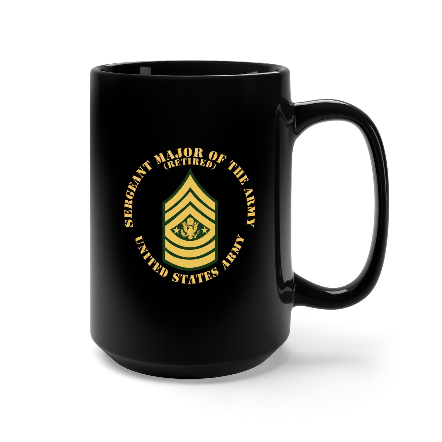 Black Mug 15oz - Army - Sergeant Major of the Army - SMA - Retired - Flat X 300