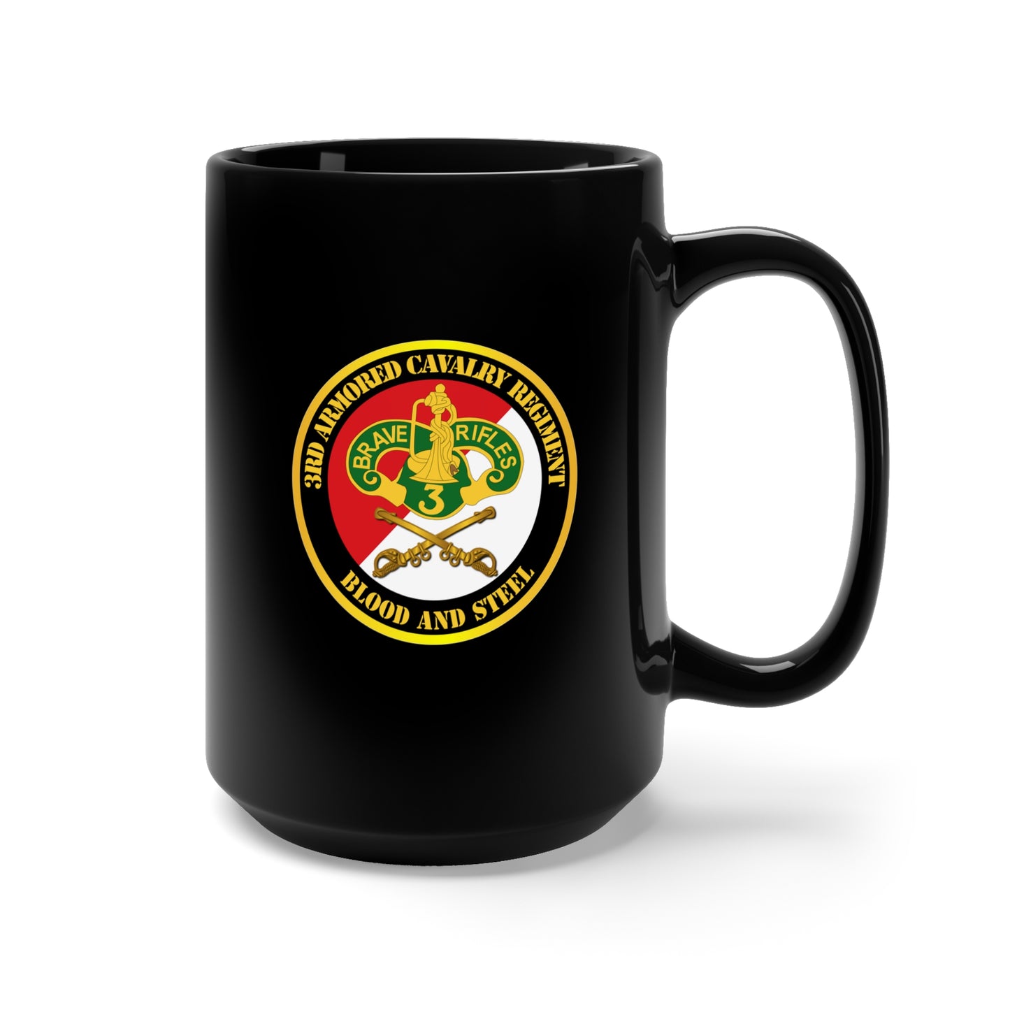 Black Mug 15oz - Army - 3rd Armored Cavalry Regiment DUI - Red White - Blood and Steel