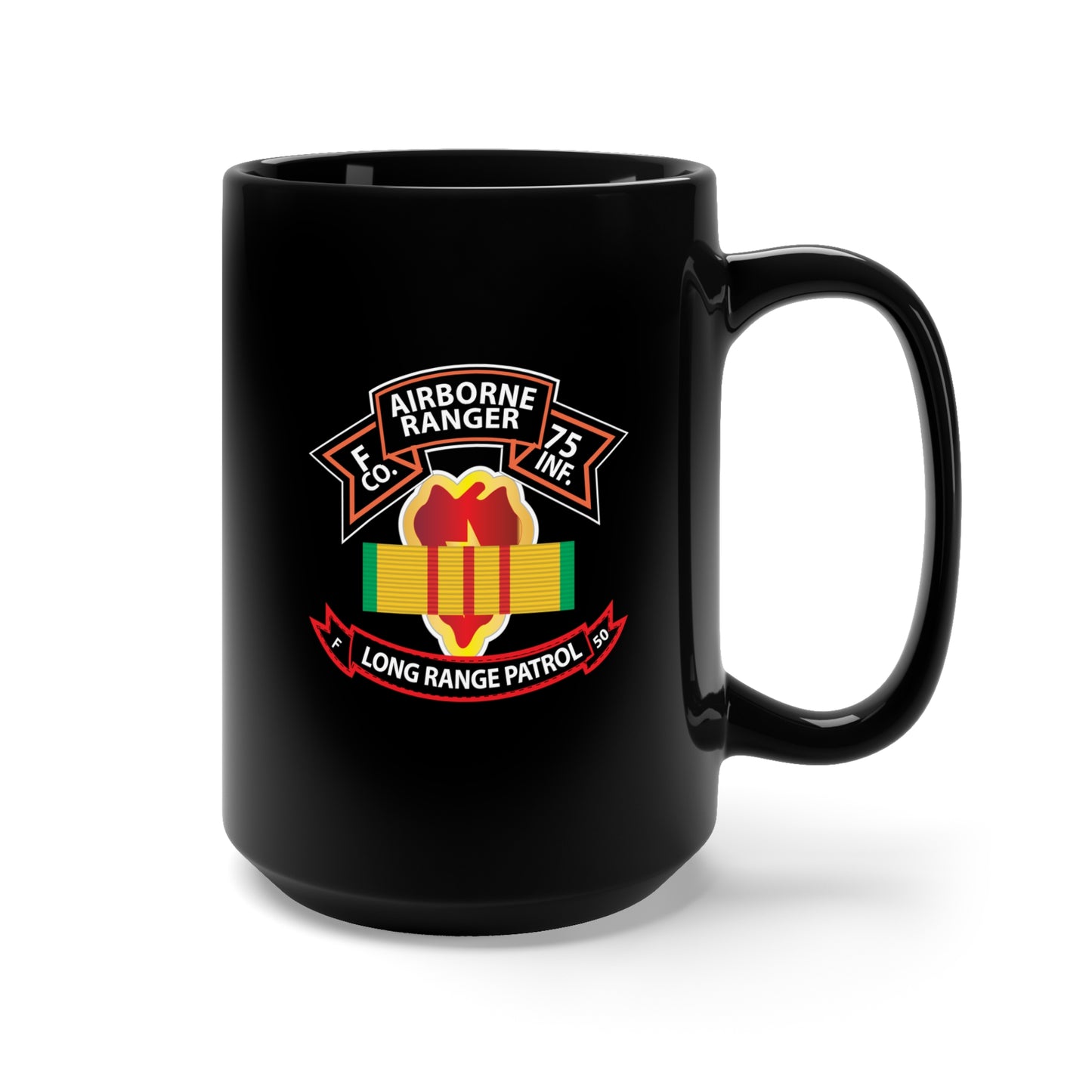 Black Mug 15oz - SSI - Vietnam - F Co 75th Ranger - 25th Infantry Division - VN Ribbon - LRSD X 300